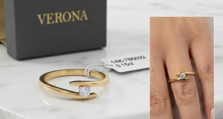 bijuterii diamant - Inel Asimetric din Aur Galben 14K cu Diamant Natural – Verona Elegance