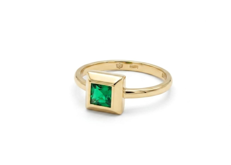 Inele aur 14k - Inel Aur 14K Cu Piatră Zirconiu Verde În Casetă Pătrată