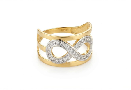 Inele aur 14k - Inel Aur Bicolor 14K 2.44g | Model Infinit Lat cu Zirconii