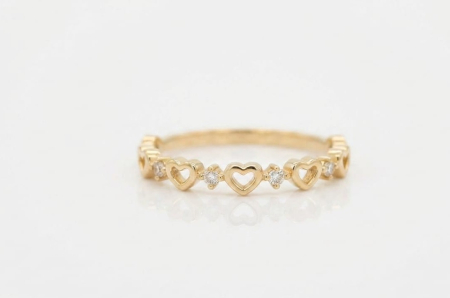 Inele aur 14k - Inel Aur Galben 14K 0.86g | Model Delicat cu Inimioare și Zirconii