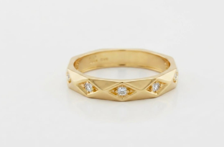 Inele aur 14k - Inel Aur Galben 14K 1.44g | Design Geometric Fațetat cu Zirconii