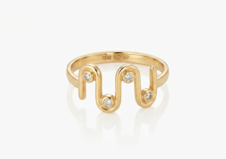 Inele aur 14k - Inel Aur Galben 14K 1.65g | Design Modern în Valuri cu Zirconii