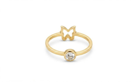 Inele aur 14k - Inel Aur Galben 14K 1.85g | Model Fluture cu Zirconiu și Montură Bezel