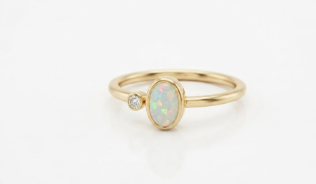 Inele aur 14k - Inel Aur Galben 14K 2.14g cu Opal Oval și Piatră Secundară