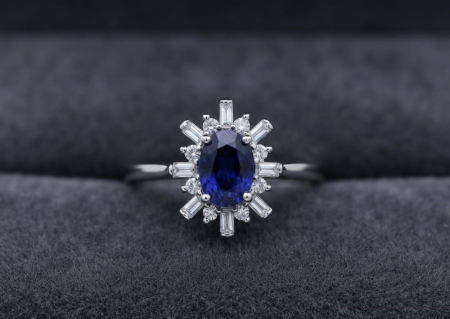 inele cu diamant - Inel Balerină din Aur Alb de 14K cu Safir Albastru Natural 0.50ct și Diamante