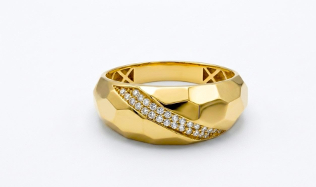 Inele aur 14k - Inel Bombat din Aur 14K, Stil Modern Faceted cu Cristale