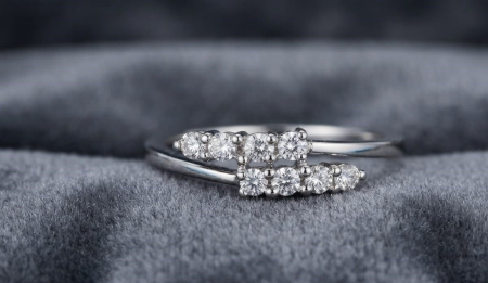 inele cu diamant - Inel Bypass din Aur Alb de 14K cu Două Rânduri de Diamante Naturale 0.17ct