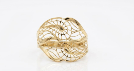 Inele aur 14k - Inel Cocktail din Aur Galben de 14K cu Model Filigran Spiralat și Decupaje Artistice