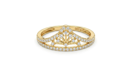 Inele aur 14k - Inel Coroană din Aur Galben 14K cu Cristale Zirconia
