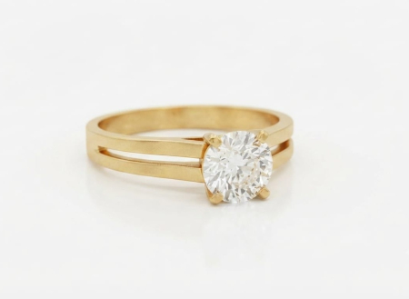 inele de logodna aur 14k - Inel de Logodnă Aur Galben 14K 2.0g | Solitaire cu Șină Dublă (Split Shank)