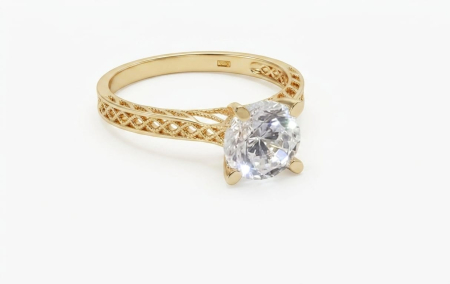 inele de logodna aur 14k - Inel de Logodnă Aur Galben 14K 2.29g | Model Filigranat cu Piatră Mare