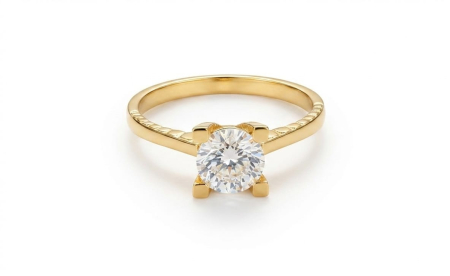 inele de logodna aur 14k - Inel de Logodnă Aur Galben 14K 2.7g | Solitaire cu Design Texturat