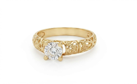 inele de logodna aur 14k - Inel de Logodnă Aur Galben 14K 2.86g | Model Texturat cu Piatră Centrală