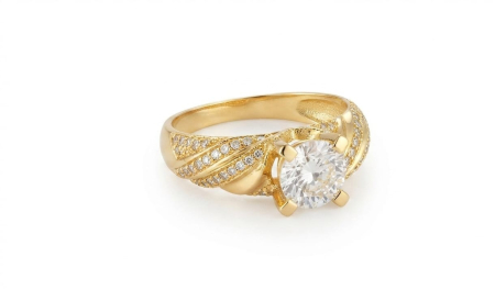 inele de logodna aur 14k - Inel de Logodnă Aur Galben 14K 3.22g | Model Împletit cu Pavaj Zirconii