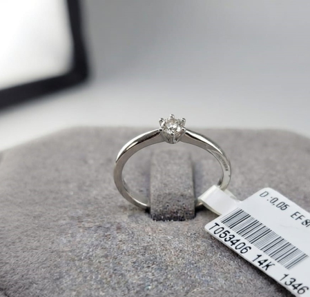 inele cu diamant - Inel de Logodnă Clasic Solitar din Aur Alb 14K cu Diamant Natural 0.05 ct