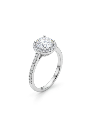 Inel argint 925 - Inel de Logodnă din Argint 925 Placat cu Rodiu – Model Clasic Solitaire cu Halou și Pavaj