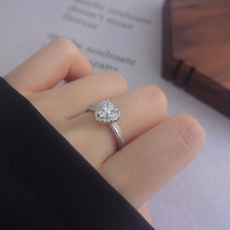 Inel argint 925 - Inel de Logodnă din Argint 925 Rodiat cu Cristal Inimă și Halo din Zirconiu