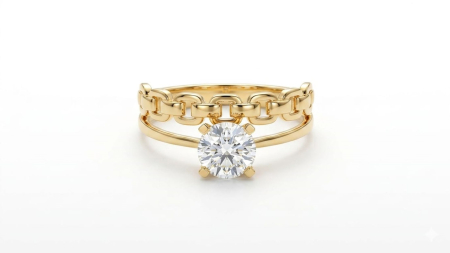 inele de logodna aur 14k - Inel de Logodnă din Aur 14K cu Zale Chain și Diamant Solitair – Design Modern și Atemporal