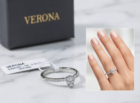 Inel de Logodnă din Aur Alb 14K cu Diamant Central și Pavaj 0.20 CT – Verona Elegance [1]