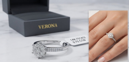 bijuterii diamant - Inel de Logodnă din Aur Alb 14K Model Floral cu Diamante Naturale 0.50 CT – Verona Elegance