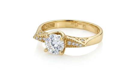 inele de logodna aur 14k - Inel de Logodnă din Aur cu Design Bypass Asimetric și Inimi Filigran – Romantism și Eleganță Fluidă