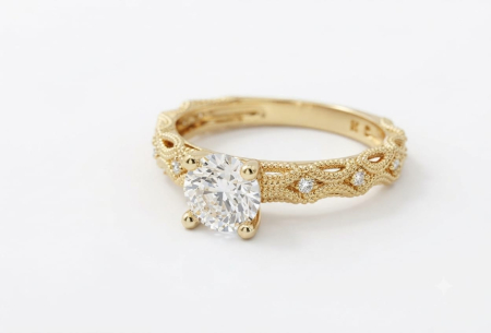bijuterii aur - Inel de Logodnă din Aur Galben 14K – Design Vintage Filigranat cu Zirconiu Premium