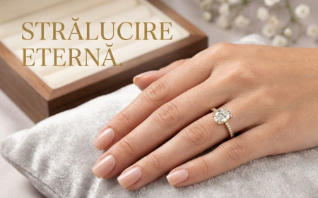 inele de logodna aur 14k - Inel de Logodnă din Aur Galben 14K „Oval Halo Dream” – Strălucire Eternă și Rafinament Atemporal