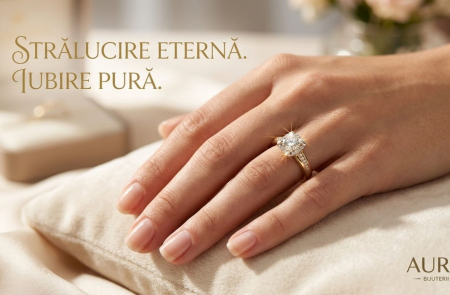 inele de logodna aur 14k - Inel de Logodnă din Aur Galben 14K „Pure Love Halo” – Strălucire Eternă și Iubire Pură