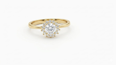 inele de logodna aur 14k - Inel de Logodnă din Aur Galben 14K „Solaris Halo” – Cu Design Floare / Coroană Celestă din Zirconii