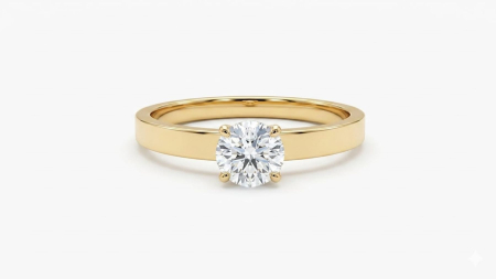 inele de logodna aur 14k - Inel de Logodnă din Aur Galben 14K Solitaire cu Bandă Lată Dreaptă