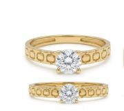 inele de logodna aur 14k - Inel de Logodnă din Aur Galben 14K Solitaire cu Bandă Texturată