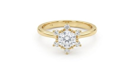 inele de logodna aur 14k - Inel de Logodnă din Aur Galben 14K Solitaire cu Montură Floare Starburst