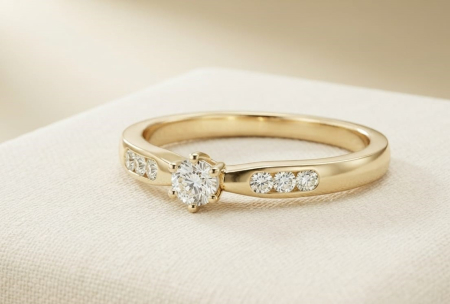 inele cu diamant - Inel de Logodnă din Aur Galben de 14K cu Diamante Naturale 0.16ct