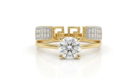 inele de logodna aur 14k - Inel de Logodnă Dublu din Aur 14K cu Model Grecesc și Pavaj – Opulență și Eleganță Supremă