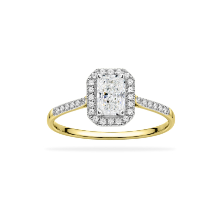 Diamante de laborator - Inel de Logodnă Halo din Aur Galben 9K cu Diamant de Laborator Dreptunghiular 0.75ct TCW
