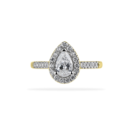 Diamante de laborator - Inel de Logodnă Halo din Aur Galben 9K cu Diamant de Laborator Pară 0.6ct