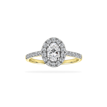 Diamante de laborator - Inel de Logodnă Halo din Aur Galben și Alb de 18K cu Diamant de Laborator (0.58 ct t.w.)