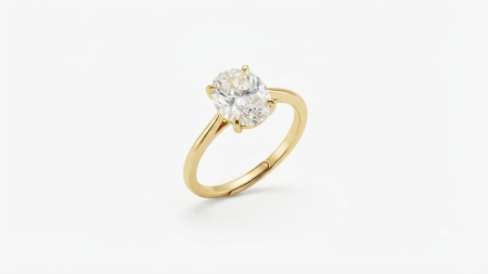 Inel argint 925 - Inel de Logodnă Solitaire din Argint 925 Placat cu Aur Galben, Model Oval Reglabil (2.5g)