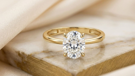 inele de logodna aur 14k - Inel de Logodnă Solitaire din Aur Galben 14K cu Diamant Tăietură Ovală