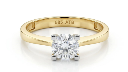 inele de logodna aur 14k - Inel de Logodnă Solitaire din Aur Galben 14K cu Diamant / Zirconiu Rotund