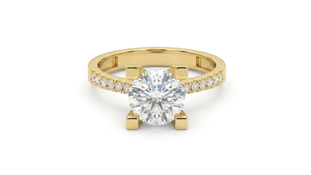 inele de logodna aur 14k - Inel de Logodnă Solitar din Aur Galben 14K cu Gheruțe Geometrice și Pavaj – Eleganță Modernă