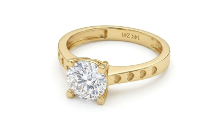 inele de logodna aur 14k - Inel de Logodnă Solitar din Aur Galben 14K cu Inimi Gravate – Romantic și Elegant