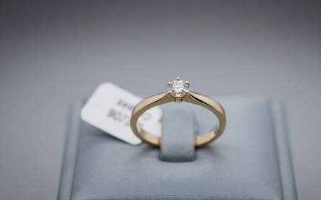 inele cu diamant - Inel de Logodnă Solitar din Aur Galben de 14K cu Diamant Natural 0.07ct