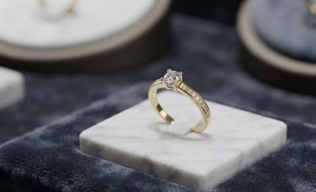inele cu diamant - Inel de Logodnă Solitar din Aur Galben de 14K cu Diamante 0.21ct