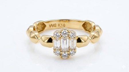 inele de logodna aur 14k - Inel de Lux din Aur 14K cu Cluster Baguette și Diamante VVS – Arhitectură și Strălucire Supremă