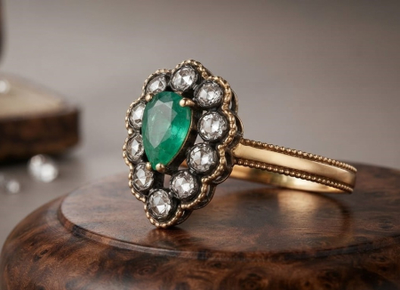 inele cu diamant - Inel de Lux din Aur de 8K  Agat VERDE  0.58ct și Diamante Naturale