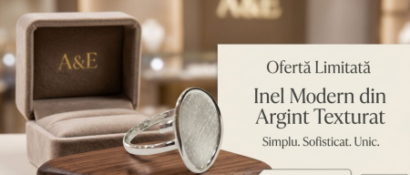 Inel argint 925 - Inel din Argint 925 A&E – Model Modern Texturat cu Plăcuță Ovală