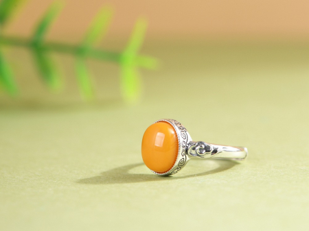 Inel argint 925 - Inel din Argint 925 „Amber Glow” – Model Vintage cu Chihlimbar Galben și Detalii Filigranate