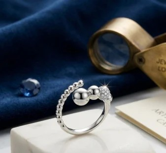 Inel argint 925 - Inel din Argint 925 Aurora Jewelry – Model Beided Bypass Ring cu Sferă Pavată