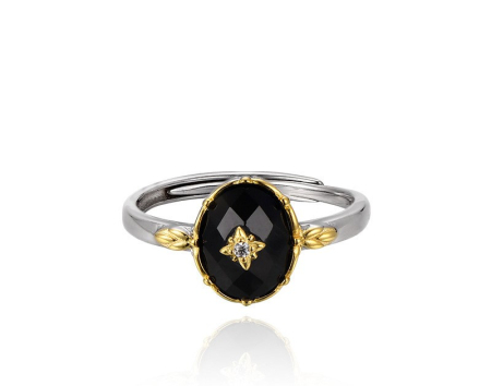 Inel argint 925 - Inel din Argint 925 Bicolor - Vintage Noir Star (Reglabil)